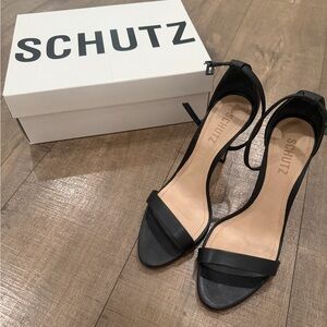SCHUTZ Black Open-Toe Ankle-Strap Heels